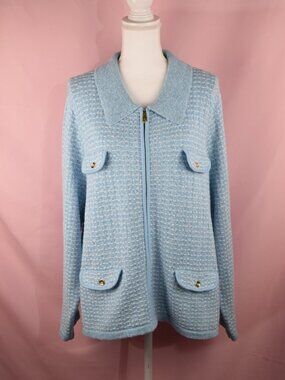 Talbots Blue Knit Dash Stripe Collared Zip-Up Sweater Jacket | Size 3X (Plus)